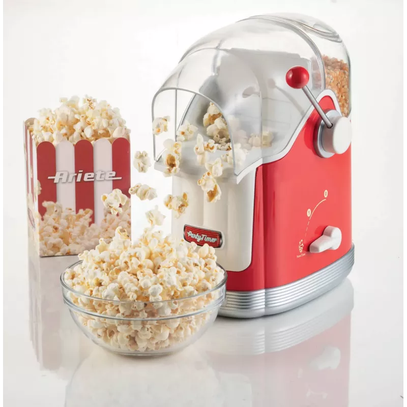 Ariete 2958 Pop Corn Maker Party Time, spragėsių gamintuvas su svirtimi, 1100 W, 600 g talpa, karšto oro gaminimas be riebalų, raudonas