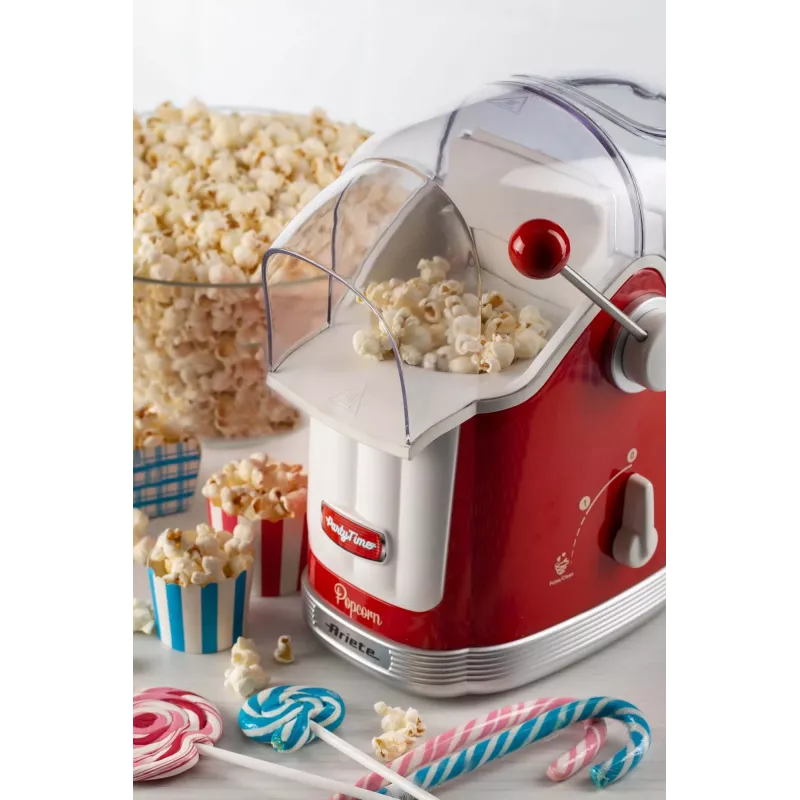 Ariete 2958 Pop Corn Maker Party Time, spragėsių gamintuvas su svirtimi, 1100 W, 600 g talpa, karšto oro gaminimas be riebalų, raudonas
