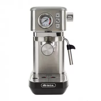 Ariete 1381 kavos virimo aparatas su slėgio matuokliu, suderinamas su malta kava ir ESE kapsulėmis, 1300 W, 1,1 l talpa, 15 barų slėgis, ½ puodelio filtras, Cappuccino įrenginys, sidabrinis