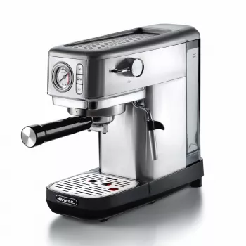 Ariete 1381 kavos virimo aparatas su slėgio matuokliu, suderinamas su malta kava ir ESE kapsulėmis, 1300 W, 1,1 l talpa, 15 barų slėgis, ½ puodelio filtras, Cappuccino įrenginys, sidabrinis