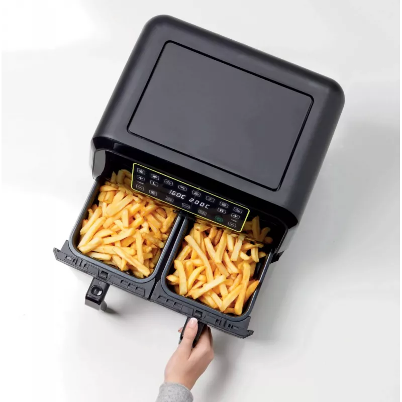 Ariete 4623 Airy Fryer Dual, karšto oro gruzdintuvė su dvigubu krepšiu, 1700 W, 8 l talpa, 3 kepimo funkcijos, skaitmeninis LED jutiklinis skydelis, 8 iš anksto nustatytos programos, laikmatis, 2 krepšiai, juoda