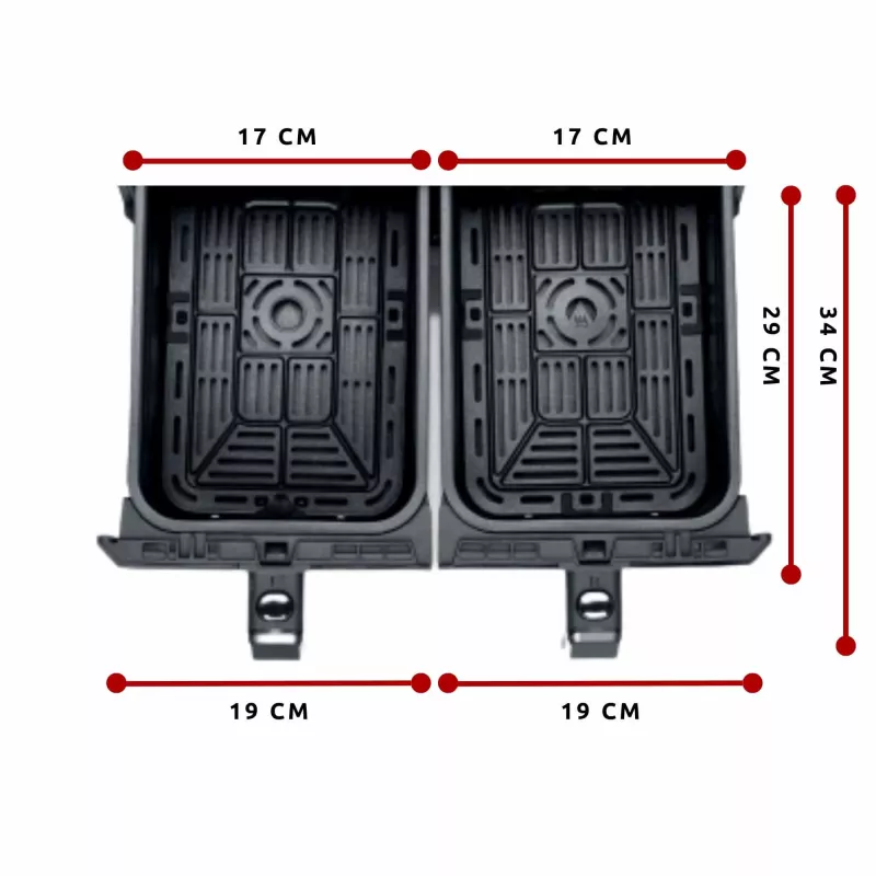 Ariete 4623 Airy Fryer Dual, karšto oro gruzdintuvė su dvigubu krepšiu, 1700 W, 8 l talpa, 3 kepimo funkcijos, skaitmeninis LED jutiklinis skydelis, 8 iš anksto nustatytos programos, laikmatis, 2 krepšiai, juoda