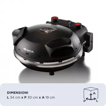 Ariete 917 picos krosnelė - Pica per 4 minutes - Ugniai atspari akmens plokštė su nelimpančia danga - Maksimali temperatūra 400 ° - 1200 W - Laikmatis 30 min. - Juoda