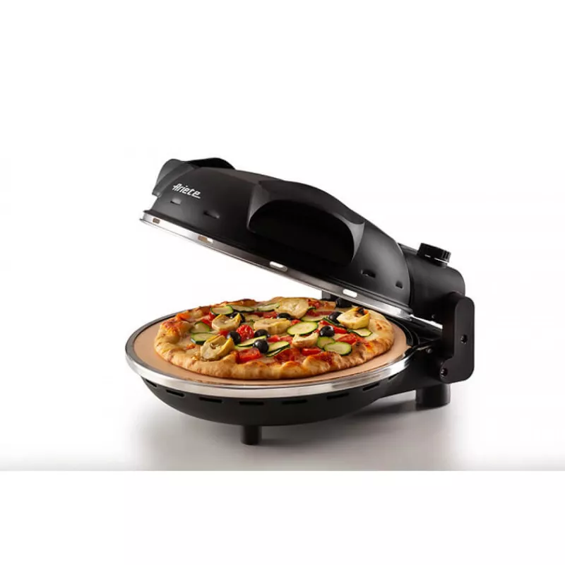 Ariete 917 picos krosnelė - Pica per 4 minutes - Ugniai atspari akmens plokštė su nelimpančia danga - Maksimali temperatūra 400 ° - 1200 W - Laikmatis 30 min. - Juoda