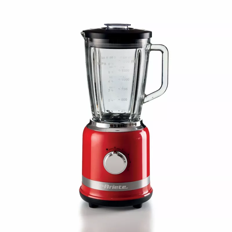 Ariete Moderna raudonas blenderis su stikliniu indeliu, Stalinis blenderis, 1,5 l, Impulsinė funkcija, Ledo trupinimas, 1000 W, raudonas