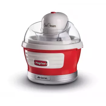 Ariete 643 ledų gaminimo aparatas Party Time, ledų gaminimo mašina, 12 W, 1,5 l talpa, išimamas dubuo su dviguba izoliacija, paruošimo laikas 30 minučių, dangtis ingredientams pridėti, raudonas