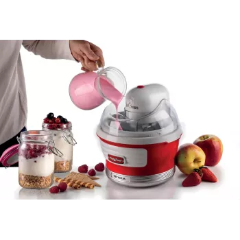 Ariete 643 ledų gaminimo aparatas Party Time, ledų gaminimo mašina, 12 W, 1,5 l talpa, išimamas dubuo su dviguba izoliacija, paruošimo laikas 30 minučių, dangtis ingredientams pridėti, raudonas