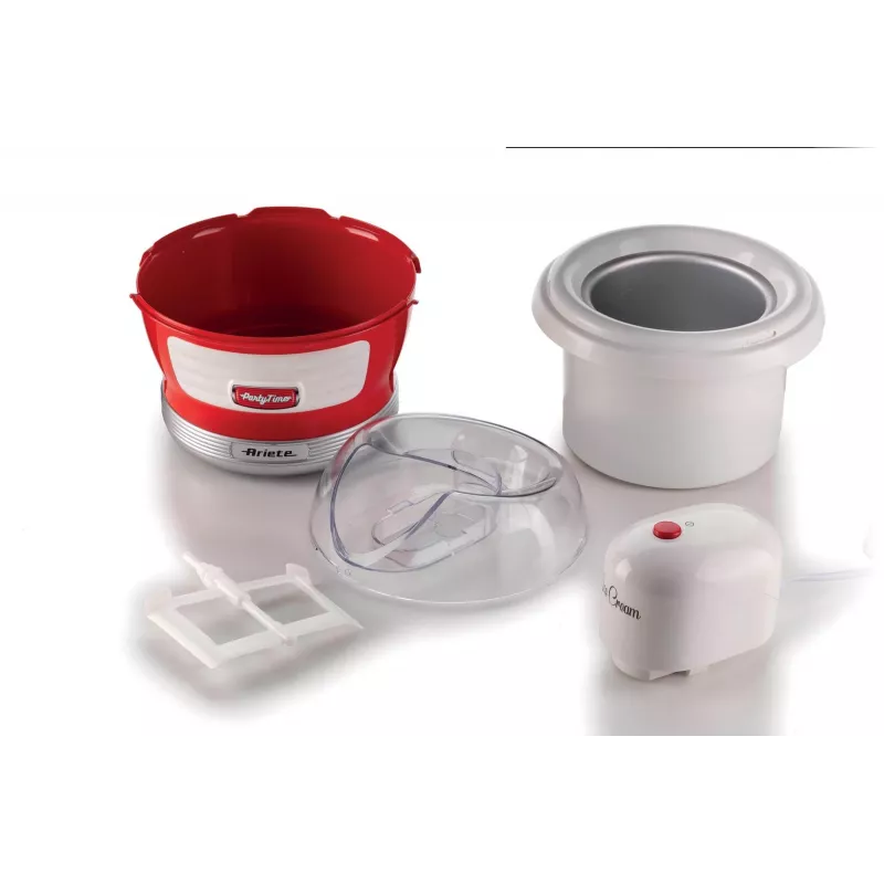 Ariete 643 ledų gaminimo aparatas Party Time, ledų gaminimo mašina, 12 W, 1,5 l talpa, išimamas dubuo su dviguba izoliacija, paruošimo laikas 30 minučių, dangtis ingredientams pridėti, raudonas