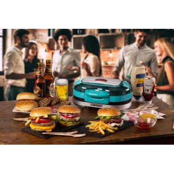 Ariete 205 Hamburger Maker Party Time, mėsainių gaminimo mašina, 1200 W, Dvigubos nepridegančios plokštės, 2 skyriai, Lengvai valoma, mėlyna