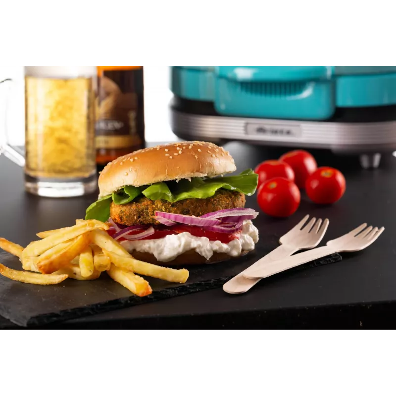 Ariete 205 Hamburger Maker Party Time, mėsainių gaminimo mašina, 1200 W, Dvigubos nepridegančios plokštės, 2 skyriai, Lengvai valoma, mėlyna