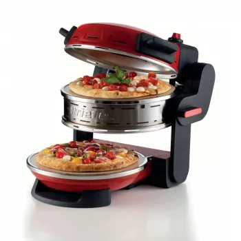 Ariete 927 Pizzeria , dviguba picų krosnelė, 2 picos per 4 minutes, 2300 W, 2 ugniai atsparūs akmenys, 2 termostatai, skersmuo 32 cm, 5 kepimo lygiai, 2 nerūdijančio plieno mentelės, raudona
