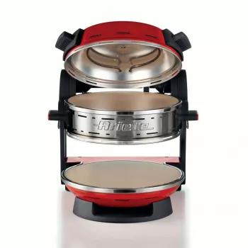 Ariete 927 Pizzeria , dviguba picų krosnelė, 2 picos per 4 minutes, 2300 W, 2 ugniai atsparūs akmenys, 2 termostatai, skersmuo 32 cm, 5 kepimo lygiai, 2 nerūdijančio plieno mentelės, raudona