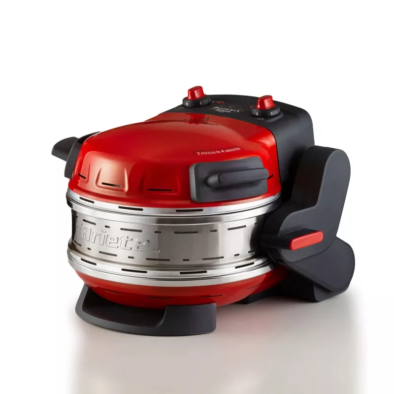 Ariete 927 Pizzeria , dviguba picų krosnelė, 2 picos per 4 minutes, 2300 W, 2 ugniai atsparūs akmenys, 2 termostatai, skersmuo 32 cm, 5 kepimo lygiai, 2 nerūdijančio plieno mentelės, raudona