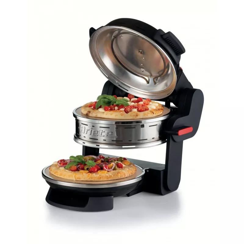 Ariete 927 Pizzeria , Dviguba picos krosnelė, 2 picos per 4 minutes, 2300 W, 2 ugniai atsparūs akmenys, 2 termostatai, Skersmuo 32 cm, 5 kepimo lygiai, 2 nerūdijančio plieno mentelės, Raudona