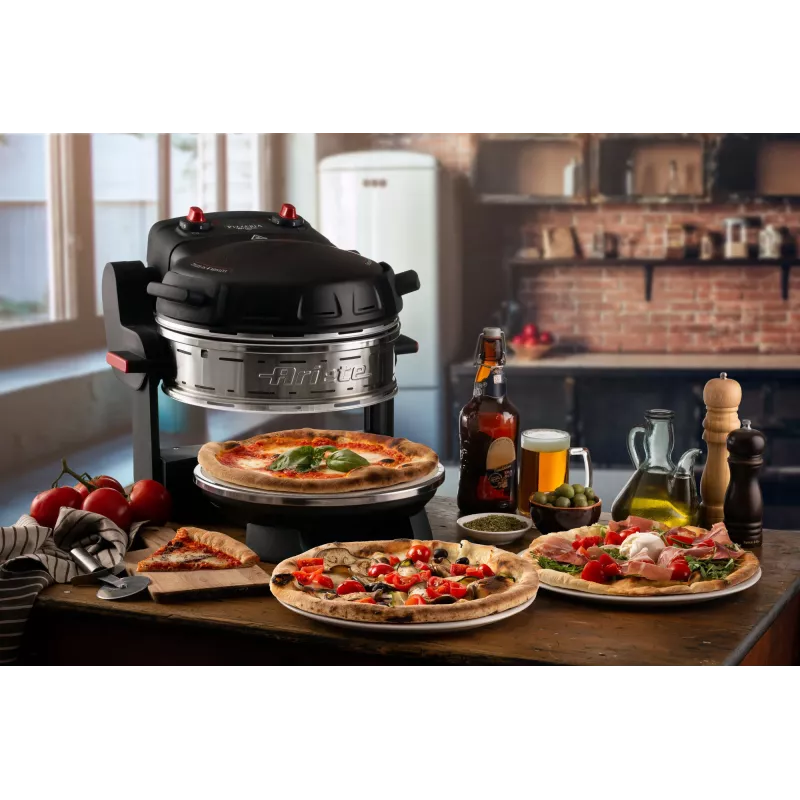 Ariete 927 Pizzeria , Dviguba picos krosnelė, 2 picos per 4 minutes, 2300 W, 2 ugniai atsparūs akmenys, 2 termostatai, Skersmuo 32 cm, 5 kepimo lygiai, 2 nerūdijančio plieno mentelės, Raudona