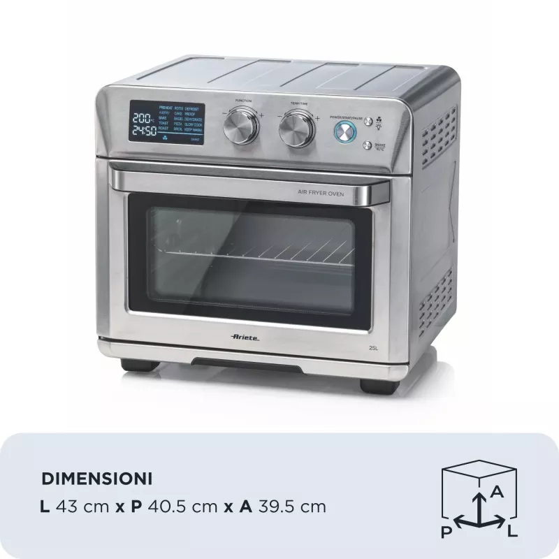 Ariete 4629 Airy Fryer 25L, oro gruzdintuvė ir orkaitė, 1700 W, 25 l talpa, 15 kepimo funkcijų, daugiafunkcė, temperatūra iki 230°, sidabrinė
