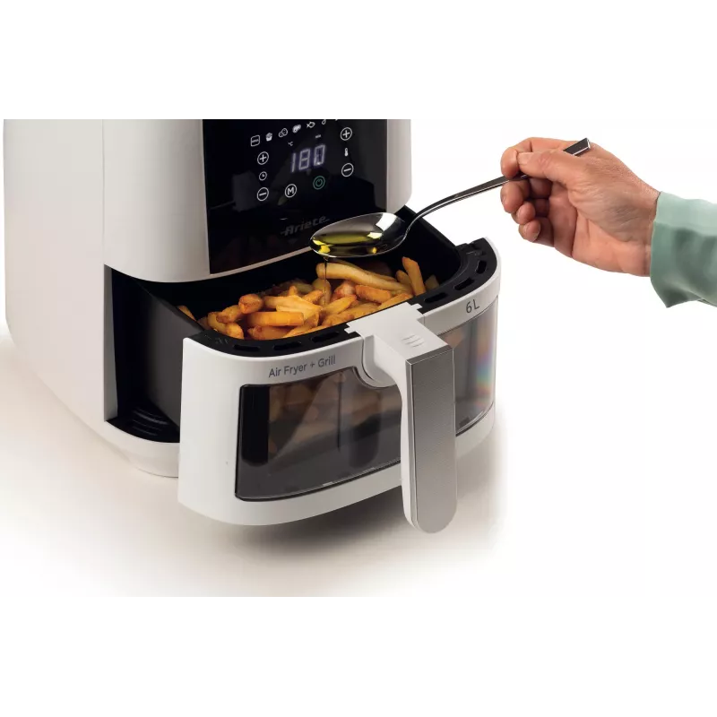 Ariete 4626 Airy Fryer 6L, karšto oro gruzdintuvė, 1300 W, 6 l talpa, 2,5 kg kepimo talpa, 8 iš anksto nustatytos programos, temperatūra iki 200°, permatomas krepšys kepimo kontrolei, juoda