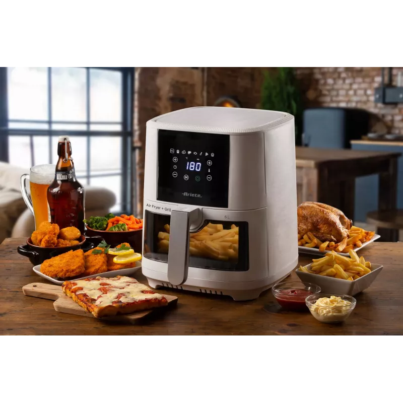 Ariete 4626 Airy Fryer 6L, karšto oro gruzdintuvė, 1300 W, 6 l talpa, 2,5 kg kepimo talpa, 8 iš anksto nustatytos programos, temperatūra iki 200°, permatomas krepšys kepimo kontrolei, juoda