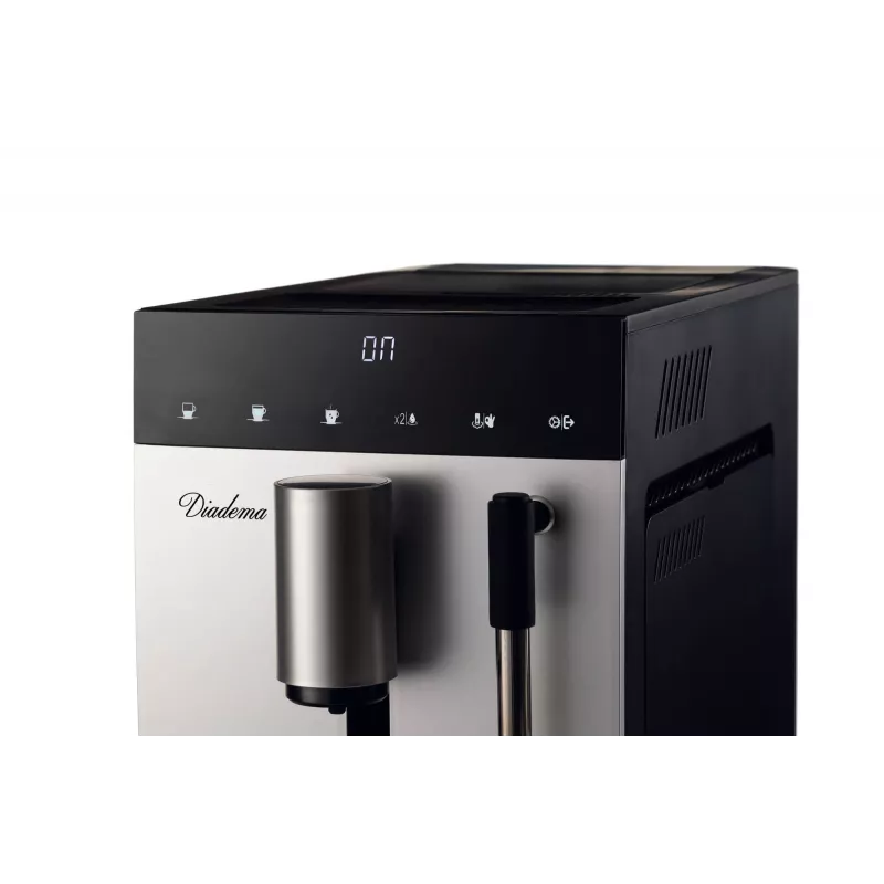 Ariete 1452 Diadema, automatinis kavos aparatas, 1350 W, 19 bar slėgis, skirtas kavai, Americano ir karštam vandeniui, Cappuccino prietaisas, LED ekranas, reguliuojamas dozatorius, sidabrinis