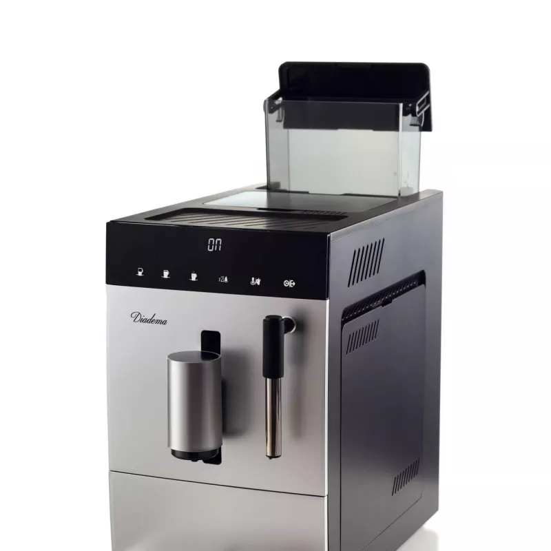 Ariete 1452 Diadema, automatinis kavos aparatas, 1350 W, 19 bar slėgis, skirtas kavai, Americano ir karštam vandeniui, Cappuccino prietaisas, LED ekranas, reguliuojamas dozatorius, sidabrinis