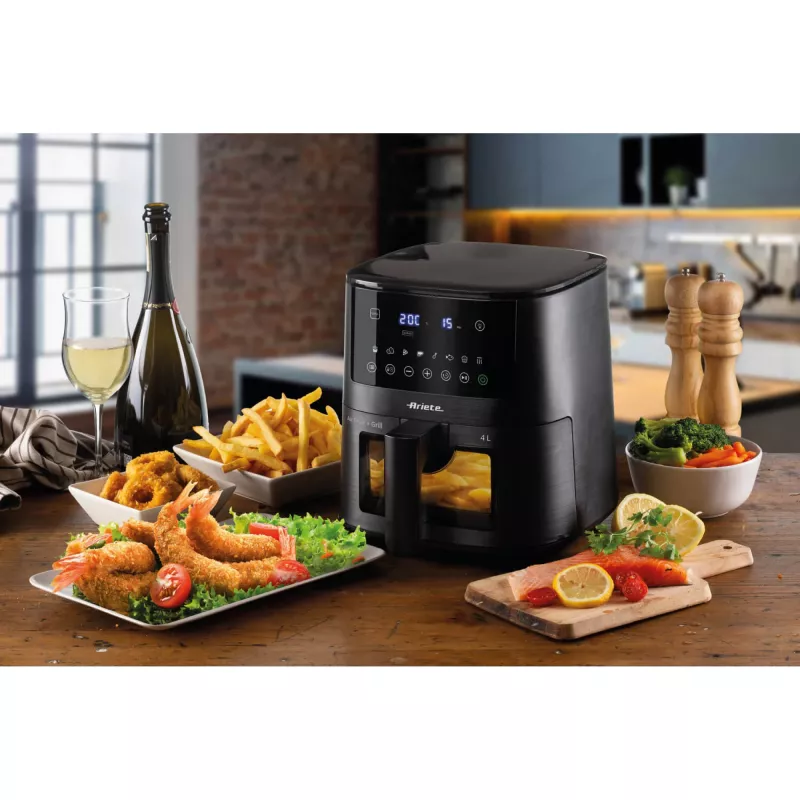 Ariete 4633, Karšto oro gruzdintuvė 4L, 1400W, Talpa 4L, 9 programos, Shake and Grill funkcija, Temperatūra iki 200°C, Juoda