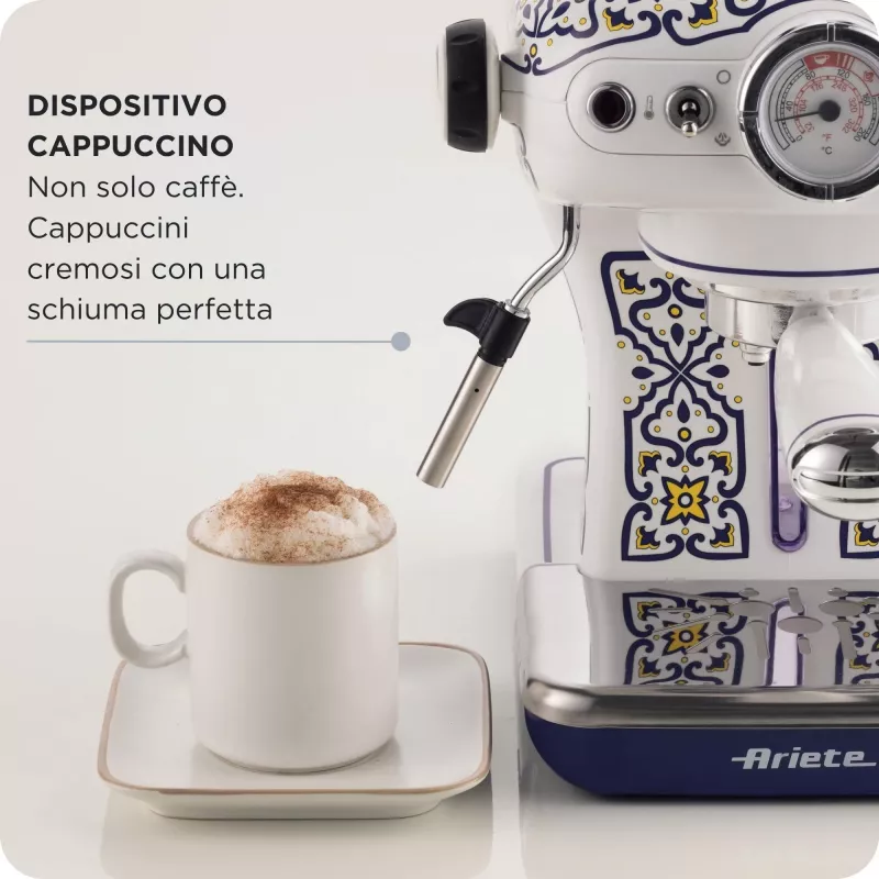 Ariete 1389 Capri kavos aparatas, 850W, talpa 0,9 l, filtras 1 ar 2 puodeliams, lašėjimo padėklas, pieno putotuvas