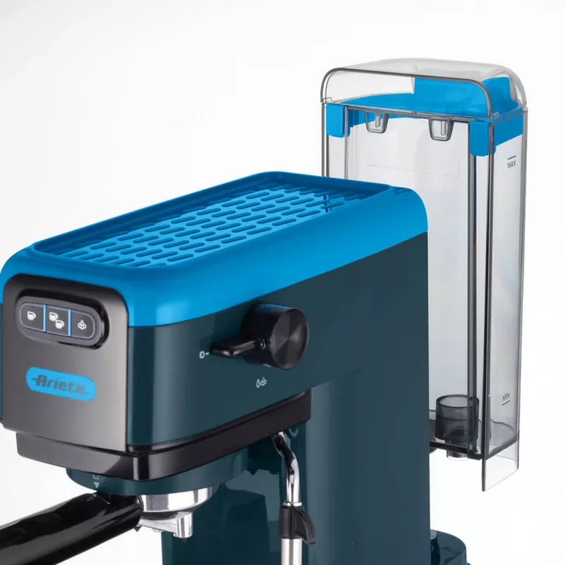 Ariete 1399 espreso kavos aparatas, maltai kavai ir E.S.E. kavos kapsulėms, 1300 W, 1,1 l talpa, 15 barų slėgis, 1, 2 puodelių ir E.S.E. kapsulių filtras, kapučino, mėlynas