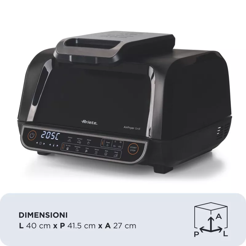 Ariete 4635 Air Fryer Grill, gruzdintuvė ir grilis, kepsnių grilis, 1700W, 8L talpa, kepimas ir grilinimas, 8 gaminimo funkcijos, laikmatis, juoda
