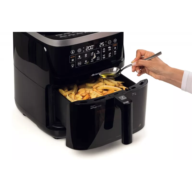 Ariete 4636 Oro gruzdintuvė su garų funkcija + grilis, 1700 W, dehidratavimo funkcija, 10 gaminimo funkcijų, permatomas krepšys, laikmatis, juoda