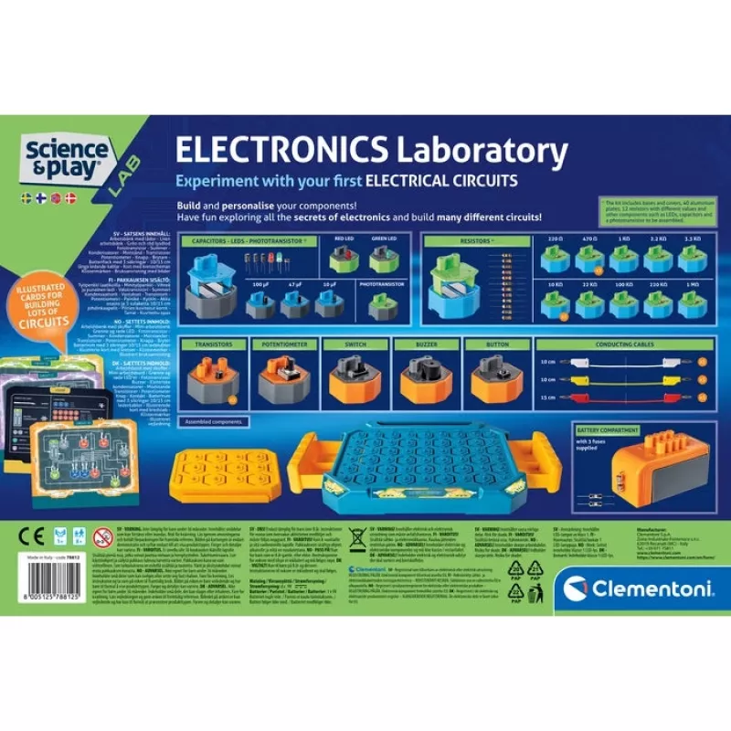 Clementoni Science & Play Elektronikos laboratorija, Eksperimentų rinkinys, Elektra, 8 m., Įvairių spalvų