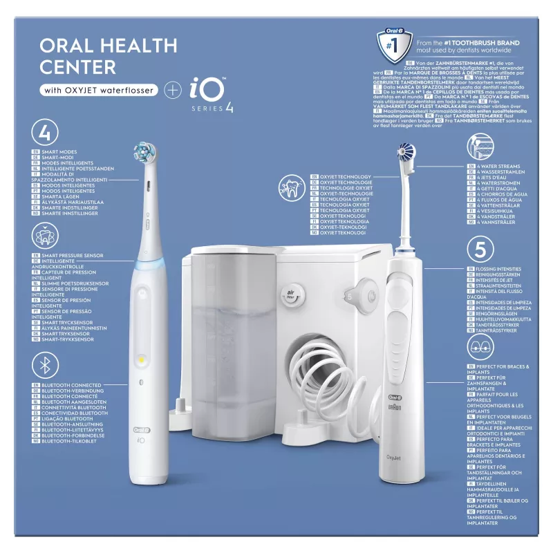 „Oral-B iO4 & OxyJet“ burnos priežiūros centras, baltas