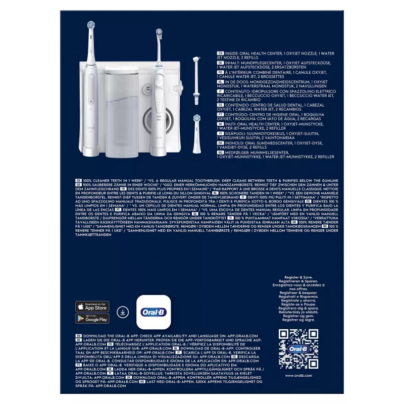 „Oral-B iO4 & OxyJet“ burnos priežiūros centras, baltas