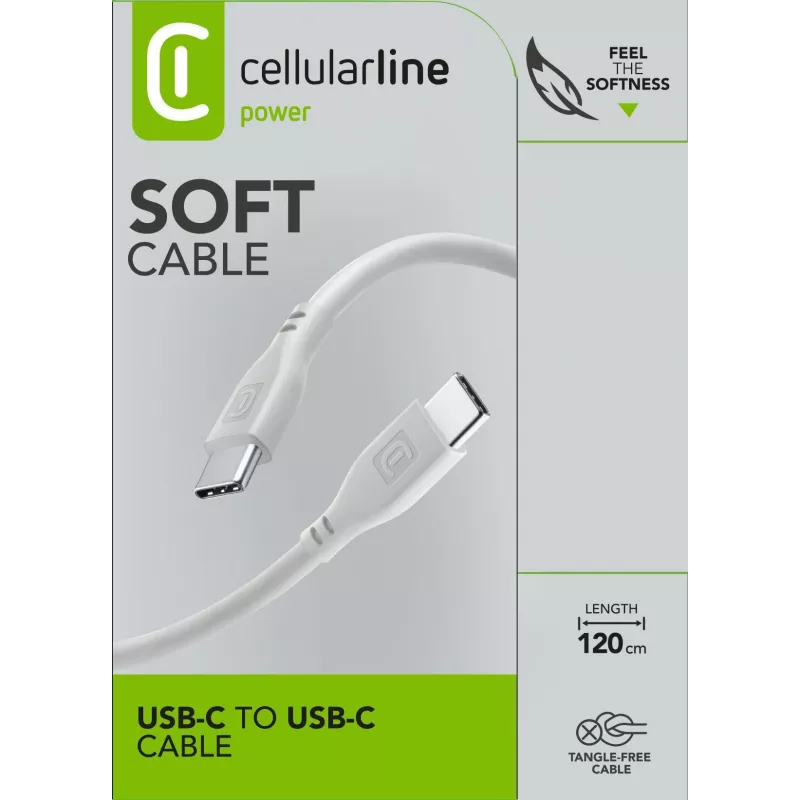 Cellularline Soft kabelis 120 cm – USB-C į USB-C minkštas lietimui kabelis