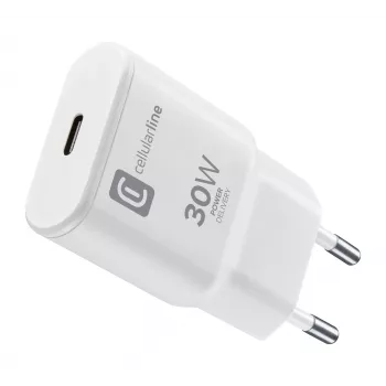 Cellularline GAN sieninis įkroviklis USB-C 30W PD USB-C 30W PD sieninis įkroviklis su GaN technologija