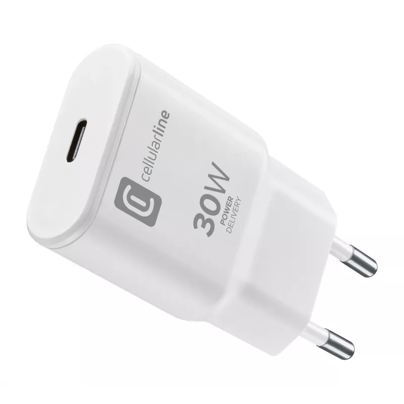 Cellularline GAN sieninis įkroviklis USB-C 30W PD USB-C 30W PD sieninis įkroviklis su GaN technologija