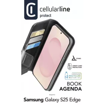Cellularline Book Agenda Galaxy S25 Edge odinės apdailos dėklas-knygelė su magnetiniu užsegimu