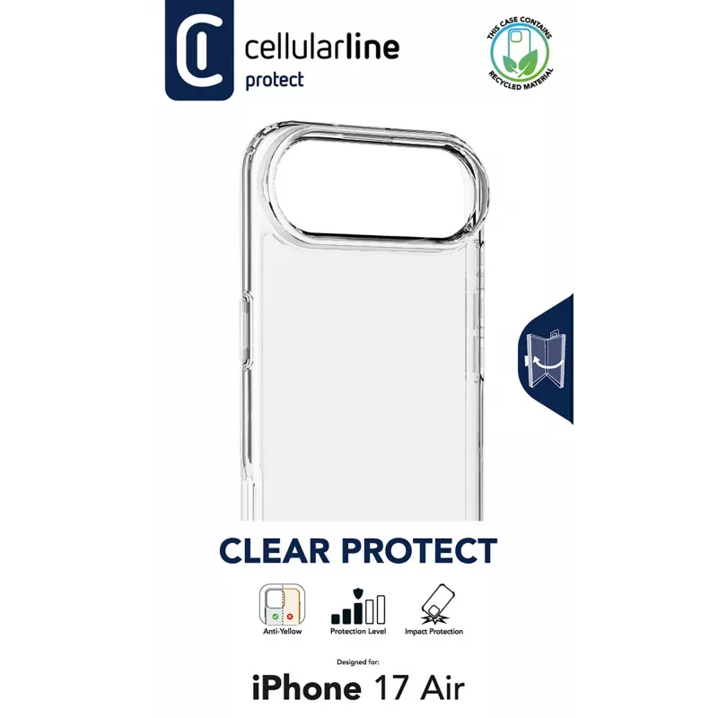 Cellularline Clear Protect - iPhone Air kietas dėklas su guminiais kraštais