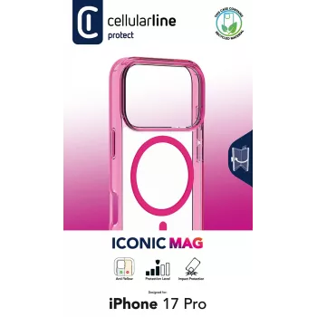 Cellularline Iconic Mag - iPhone 17 Pro permatomas dėklas su spalvotais kraštais, suderinamas su MagSafe ekosistema