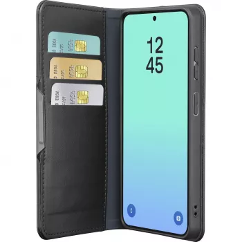 Cellularline Book Agenda - Galaxy S26 knygos tipo dėklas su dirbtinės odos apdaila, magnetiniu užsegimu, RFID apsauga ir stovo funkcija.