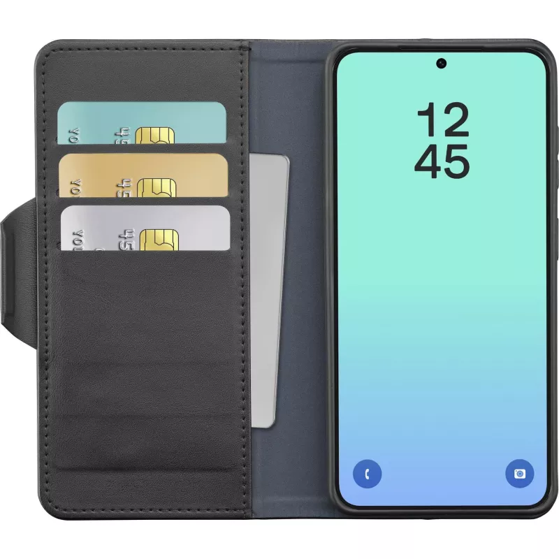 Cellularline Book Agenda - Galaxy S26 knygos tipo dėklas su dirbtinės odos apdaila, magnetiniu užsegimu, RFID apsauga ir stovo funkcija.