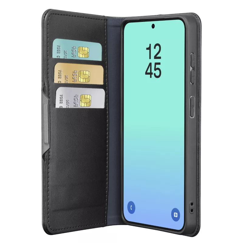 Cellularline Book Agenda - Galaxy S26 knygos tipo dėklas su dirbtinės odos apdaila, magnetiniu užsegimu, RFID apsauga ir stovo funkcija.