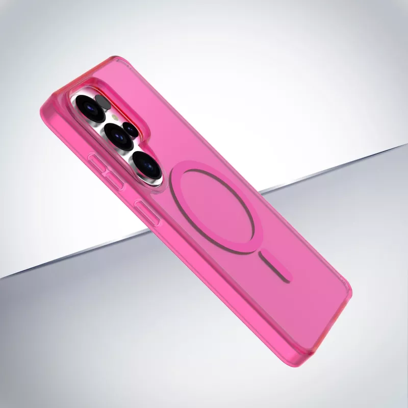 Cellularline FROSTY MAG - Galaxy S26 Ultra pusiau permatomas dėklas su matine apdaila ir spalvotais kraštais, suderinamas su Qi2 ekosistema ir magnetiniais priedais, skirtais Samsung.
