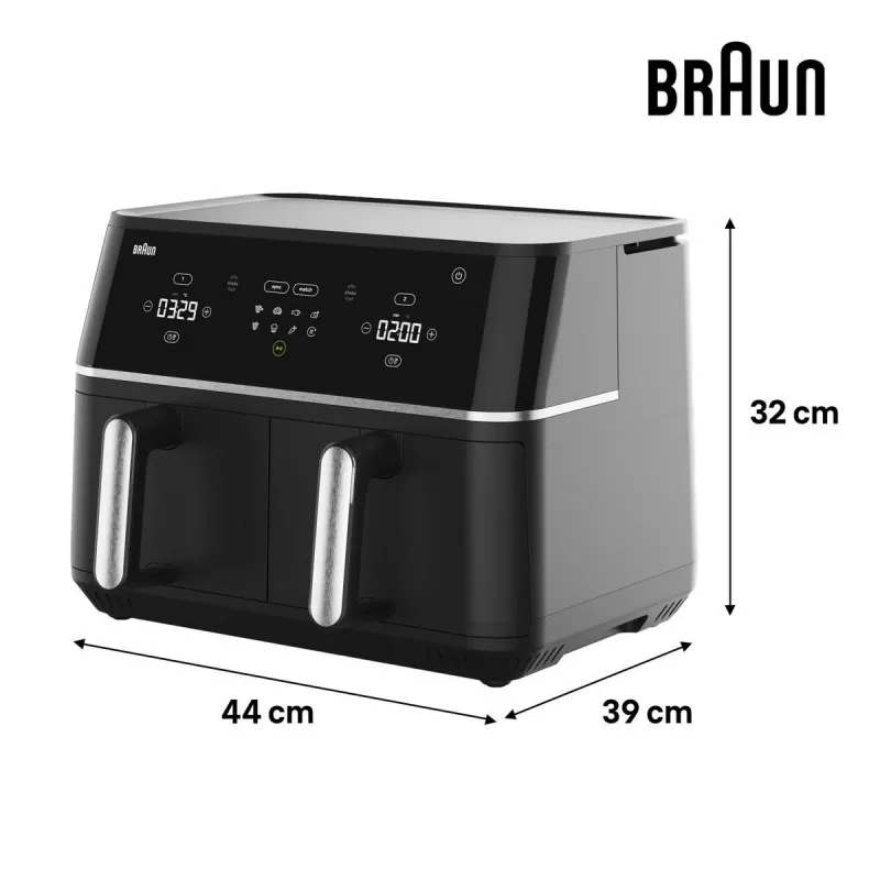 Braun TD 5030I BK Double 10 L atskirai stovinti 2400 W karšto oro gruzdintuvė Juoda, Sidabrinė