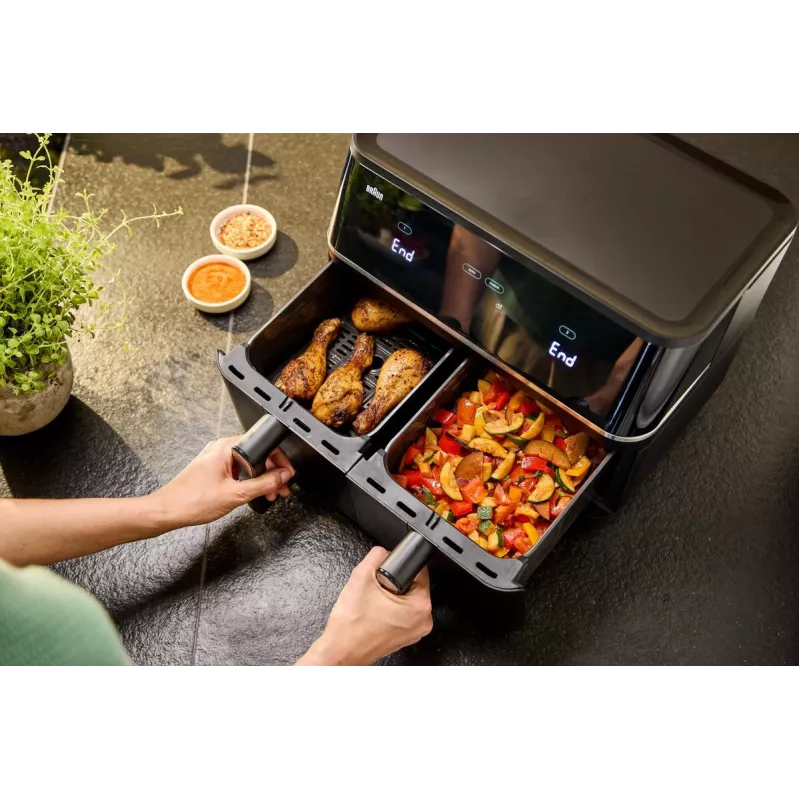 Braun TD 5030I BK Double 10 L atskirai stovinti 2400 W karšto oro gruzdintuvė Juoda, Sidabrinė