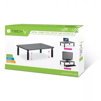 Techly monitoriaus / nešiojamojo kompiuterio stalo stovas, juodas, atskirai pastatomas, 20 kg, aukščio reguliavimas, juoda