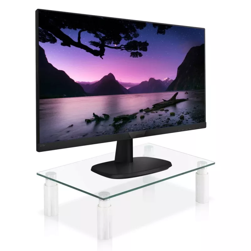 Techly stiklinis stovas monitoriui / nešiojamam kompiuteriui, laisvai pastatomas, 20 kg, 33 cm (13 colių), 81,3 cm (32 colių), aukščio reguliavimas, permatomas