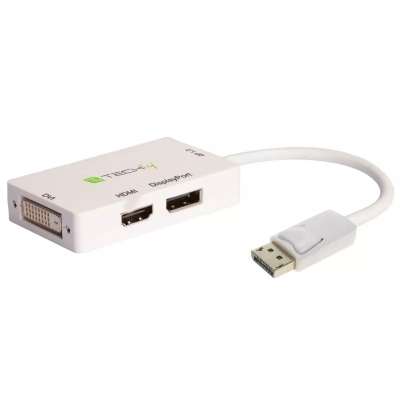 Techly IADAP DP-COMBOF3 vaizdo kabelio adapteris DisplayPort DisplayPort + DVI + HDMI baltas