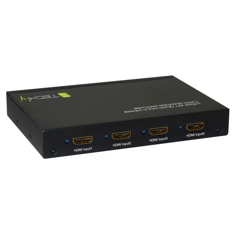 Techly HDMI 4x1 kelių langų peržiūros įrenginys su vientisu perjungikliu, HDMI, Metalas, Juoda, 60 Hz, 1080p, 2,25 Gbit/s
