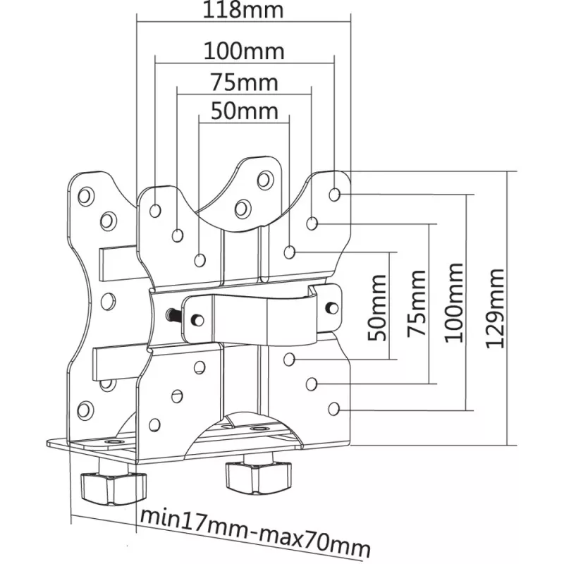 Techly Under Desk Adjustable CPU Support, 5 kg, 75 x 75 mm, 100 x 100 mm, Juoda