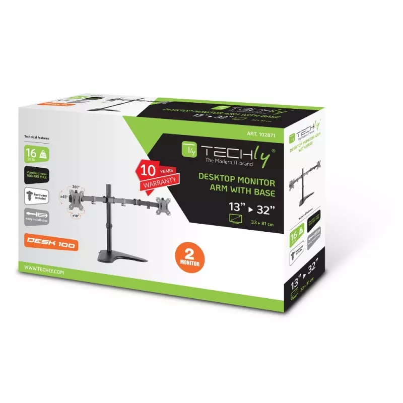 Techly ICA-LCD 2524 monitoriaus laikiklis / stovas 81.3 cm (32 col.) Stalinis Juodas